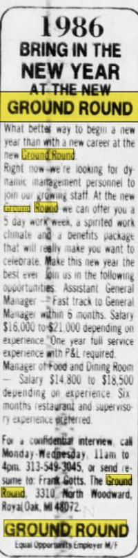 Ground Round - Jan 13 1986 Article (newer photo)